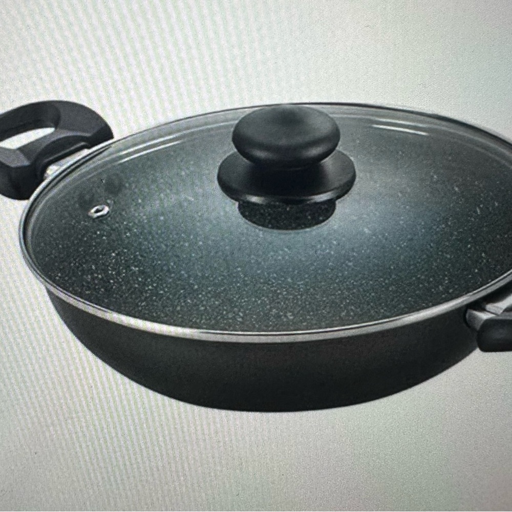 Non-Stick Black Wok (indian kadai) with Glass Lid